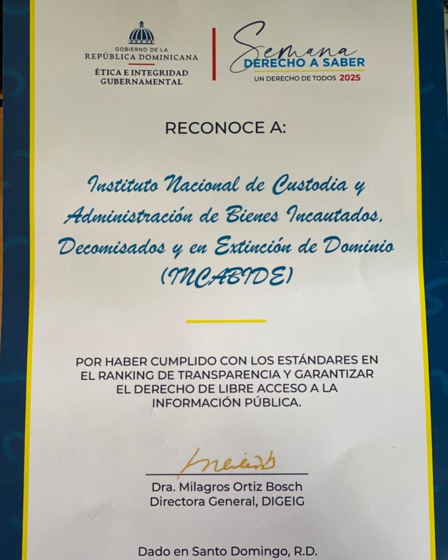 INCABIDE es Reconocido por la DIGEIG por su Compromiso con la Transparencia y el Acceso a la Información